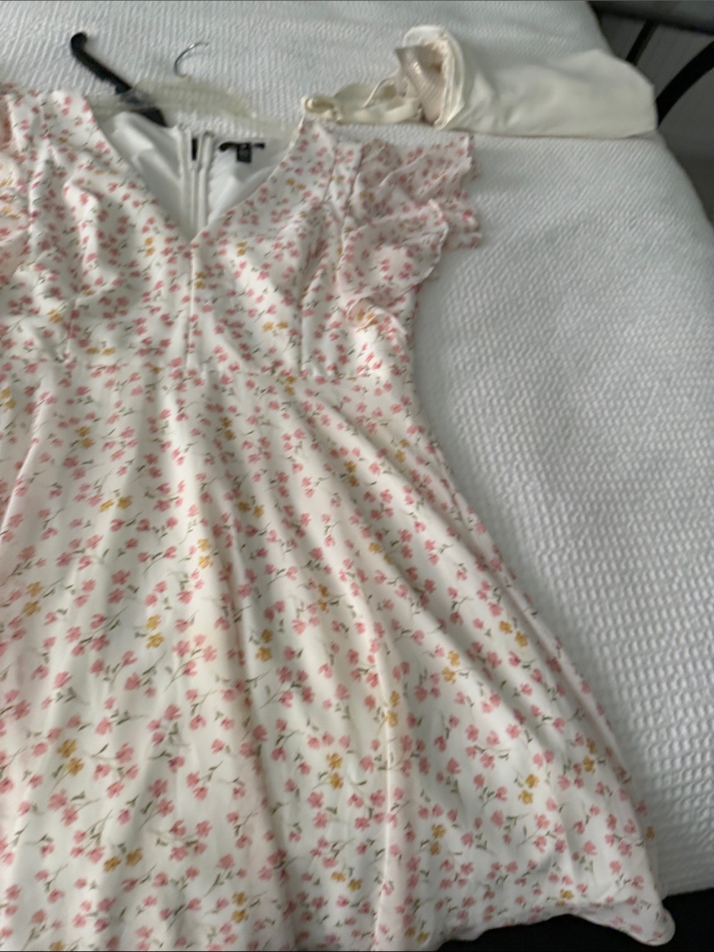 Aqua White Mini Dress with Pink & Yellow Floral Print - Picture 4 of 4